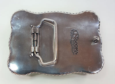 Nocona Western buckle with longhorn steer design Dimensions 2 3/4" tall by 3 3/4" wide Great for accentuating the Western look of your wardrobe Available online and in our shop in Smyrna, TN, just outside of Nashville. back of buckle pictured