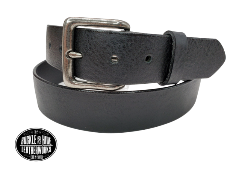 &nbsp;If you prefer a soft already broken in feel this is the perfect belt. Lightly Pebbled top grain cowhide leather will not tear nor peel apart. Available in BLACK or CHOCOLATE Brown , pick one or the COMBO. It has a classic satin finish, smooth pebble texture, with beveled painted edges. The strap is 1 1/2" wide and has a antique silver colored buckle held by 2 snaps for easy buckle change. Comfortable from the start, belt is handmade in our Smyrna, TN shop, just outside Nashville.