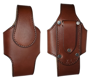 Made in USA Bridle Leather phone holster with a vertical belt loop on the back. Complete with a magnetic closure to secure your phone while making it easy to open. This case will flatten out with use while being being to last for years. Stitched and riveted construction with a belt loop for secure attaching to belt NOT a clip to fall off when you least expect it.