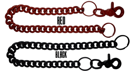 Your wallet chain can now match your Bike, Club Colors, or simply because you like Red or Black. The sturdy keychain on one end attaches to your wallet, while the claw clasp on the other end attaches to YOU! The Powder Coating has great resistance to peeling or turning color.  Available right here online or in our shop just outside Nashville in Smyrna, TN.