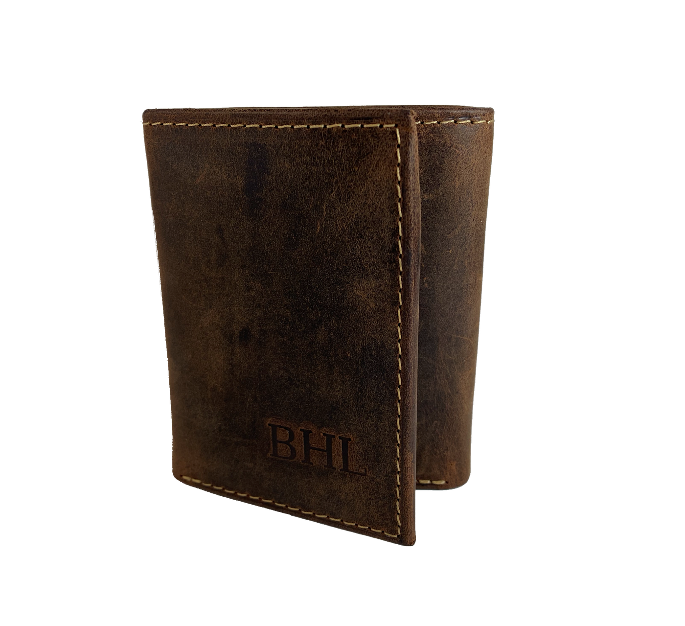 Distressed Leather RFID Tri-Fold with I.D. flap