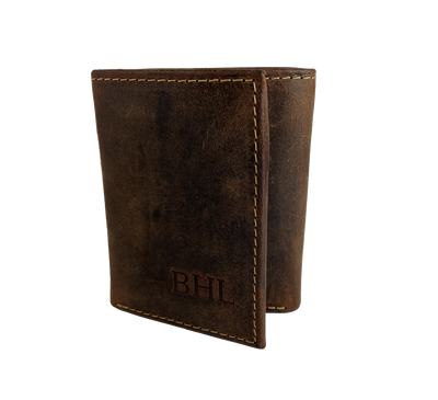 Distressed Leather RFID Tri-Fold with I.D. flap