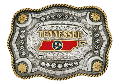Two Tone Rope Edge Tennessee Belt Buckle Made in Mexico Dimensions 3 1/4" tall by 4 1/4" wide Fits Belts up to 1 3/4" wide Available online and in our shop in Smyrna, TN, just outside of Nashville