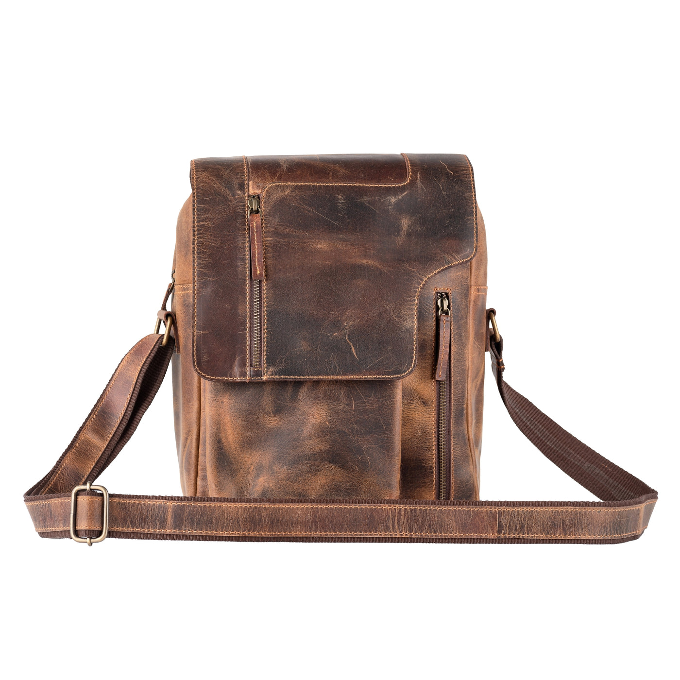 The Parker Crossbody/Messenger Bag is great for the busy person on the go. Pack your Tablet, notebooks, pens, a snack all in a distressed leather bag. Exterior & interior slip pockets. Adjustable strap allows this bag to be worn as convenient crossbody/messenger style.  Available also in our Smyrna ,TN shop just outside Nashville. Product made in India.