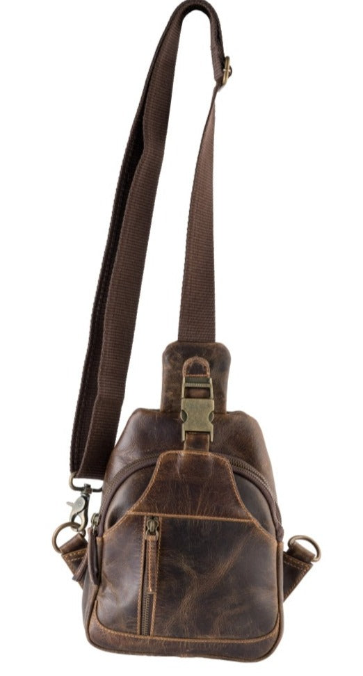 distressed leather sling backpack IVTG Genuine Bag Chest Shoulder Hiking Vintage Handmade Crossbody Daypack (Brown) One_Size ensuring peace of mind wherever you go Crete Sling Bag
