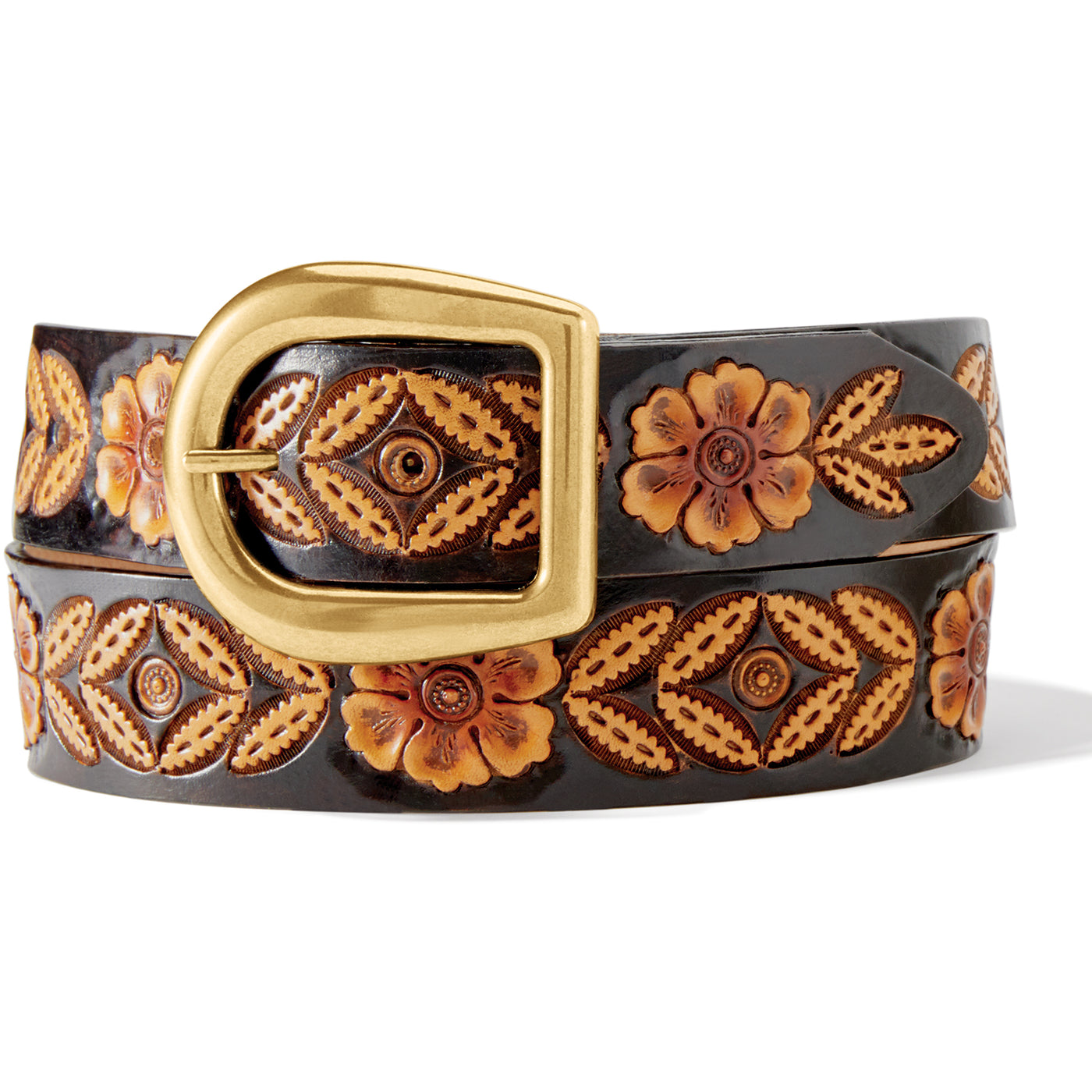 Named for our Western belt designer’s daughter, this two-tone vegetable leather belt with high-low texture in the 70's influenced embossed detailing and colors finished one by one by our artisans in LA makes a great jean belt. It's 1 1/2" wide and includes snaps for easy buckle change. The buckle is a center bar style made of brass, A classy retro look for anyone! A steal at this price!! Made in USA by Brighton for Tony Lama. Available at our Smyrna, TN shop.