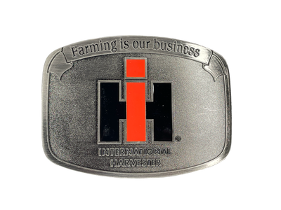 Curved Rectangle Shape Licensed International Harvester Buckle Fits 1 1/2 inch wide belts Approx. size 2 3/4"H x 3 3/4"W