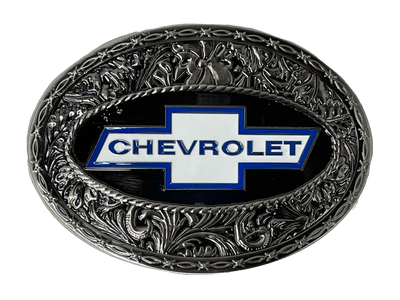 Fully Licensed Chevrolet Belt Buckle Fits belts up to 1 1/2" wide Size 3 3/4" wide x 2 3/4" height Available online and at our shop just outside Nashville in Smyrna, TN