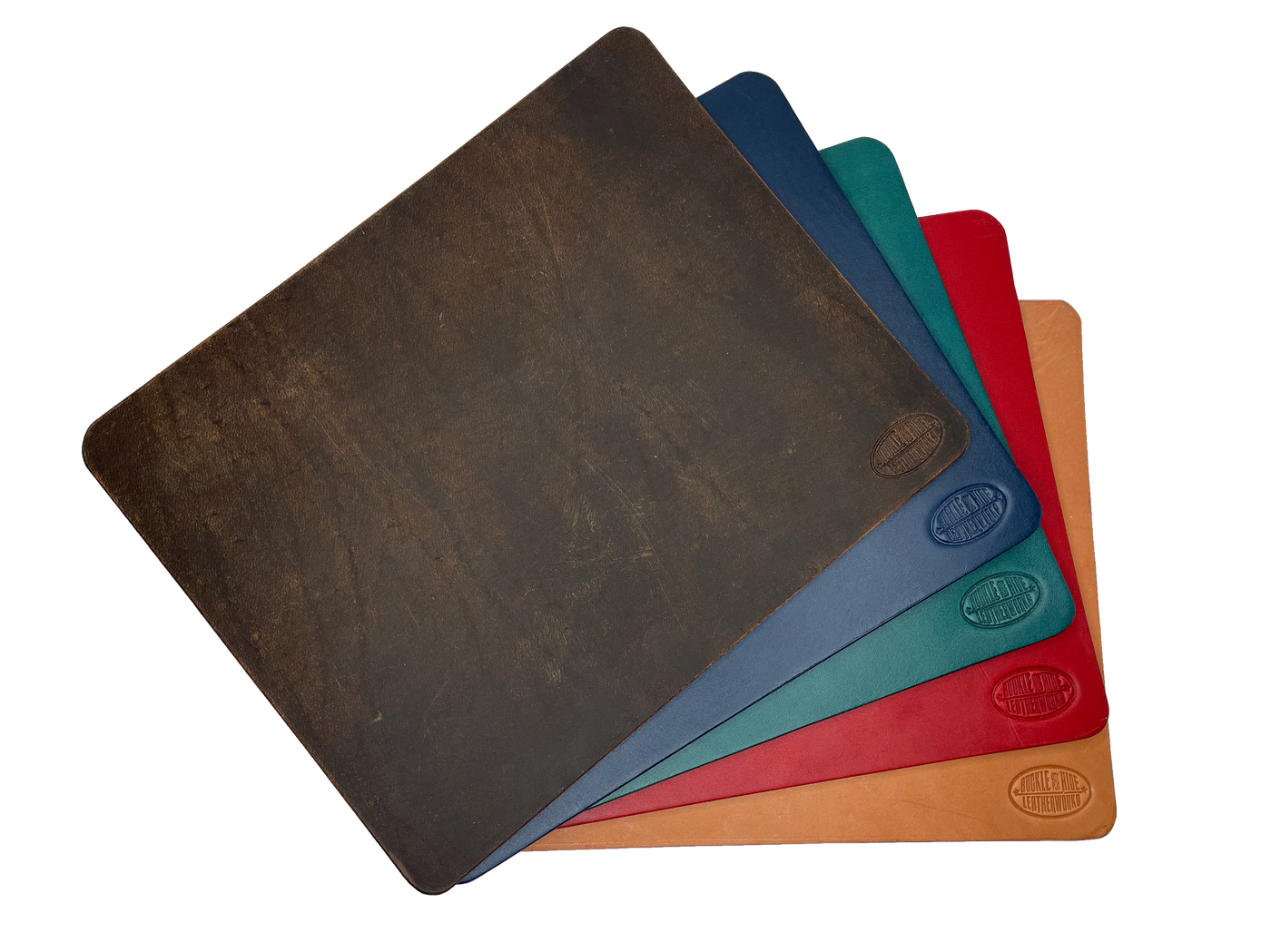 This heavy Bridle leather mouse pad with hand burnished smooth edges and is approx. 1/8" thick. Size is 8" x 10".  This size gives you plenty of room to mouse around! May choose plain or with 1-3 initials stamped in lower left corner with our logo stamped in the lower right corner. Made in our shop just outside Nashville in Smyrna, TN.