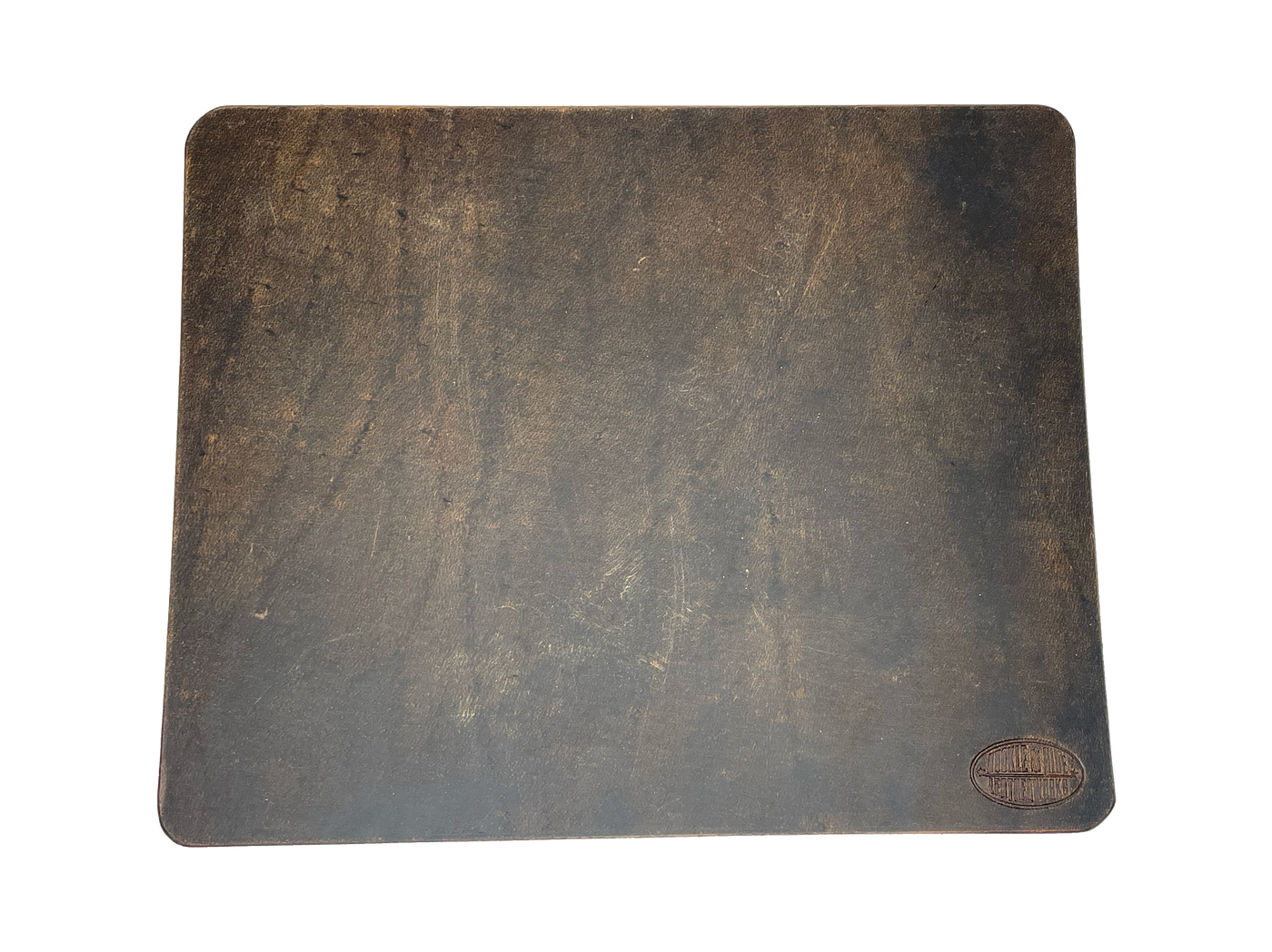 This heavy Bridle leather mouse pad with hand burnished smooth edges and is approx. 1/8" thick. Size is 8" x 10".  This size gives you plenty of room to mouse around! May choose plain or with 1-3 initials stamped in lower left corner with our logo stamped in the lower right corner. Made in our shop just outside Nashville in Smyrna, TN.