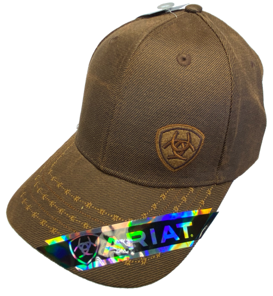 Brown Trucker cap with velcro closure. Structured front has small Ariat logo embroidered. Available at our shop just outside Nashville in Smyrna, TN.