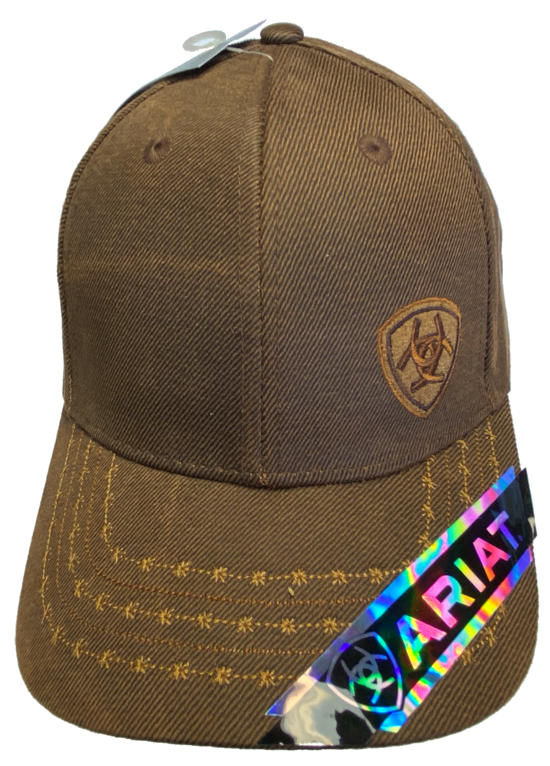 Brown Trucker cap with velcro closure. Structured front has small Ariat logo embroidered. Available at our shop just outside Nashville in Smyrna, TN.