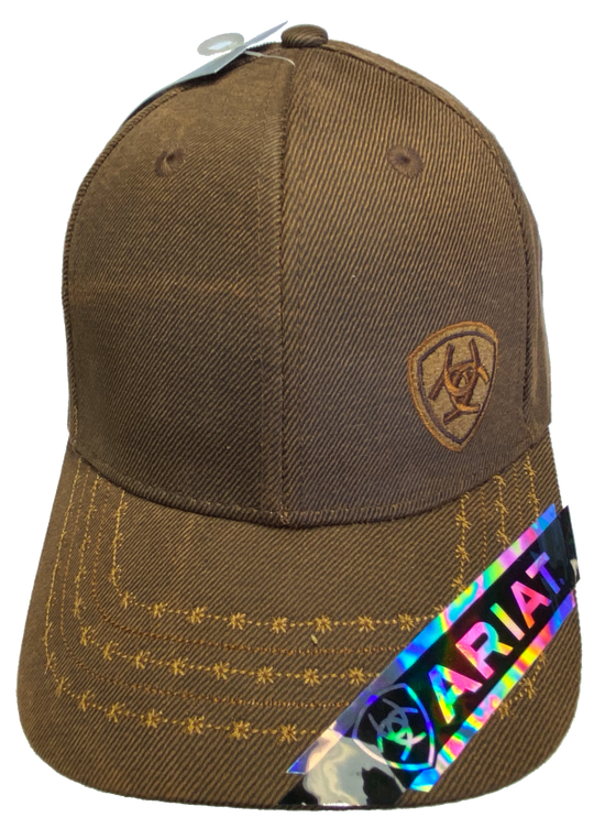 Brown Trucker cap with velcro closure. Structured front has small Ariat logo embroidered. Available at our shop just outside Nashville in Smyrna, TN.