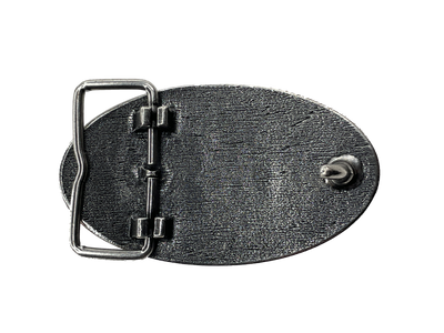 Oval antique silver buckle with U.S. emblem.  US design Antique silver 2 1/8" H x 3 5/8" W Solid border Oval Fits belts up to 1 3/4" wide Zinc