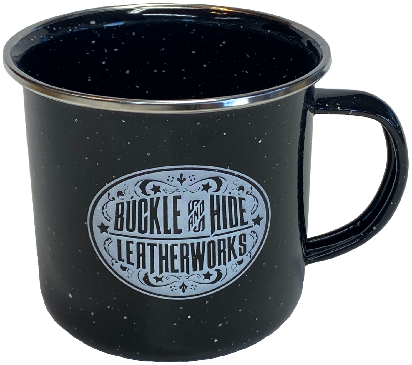 Enjoy for favorite coffee brew in this camping outdoorsy style cup. Our campfire mug is has a speckled look that lends a rustic appeal that's so a part of our Buckle and Hide Shop. 