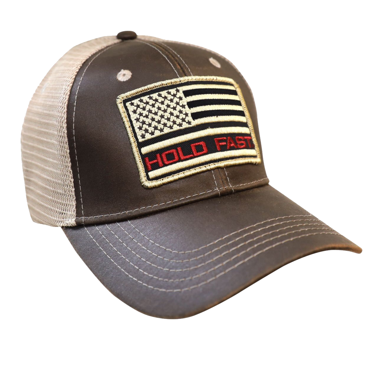 Hold fast to faith, family, and freedom in this rugged “Flag Red & Tan” Cap in Brown/Tan by HOLD FAST®. Hold fast to your faith, your family, and your freedom. We can celebrate these things because of the sacrifice of those who serve in the United States Armed Forces, and ultimately because of the sacrifice of our Lord and Savior, Jesus Christ, on the cross at Calvary.  Available online or in our shop just outside Nashville in Smyrna, TN.