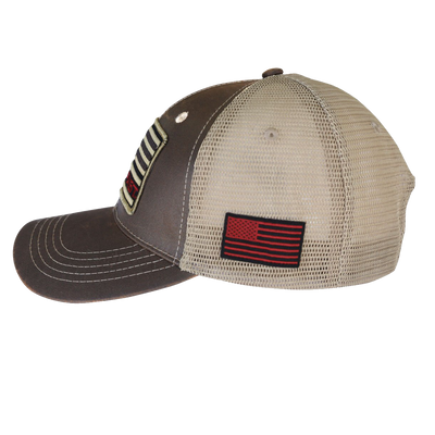 Hold fast to faith, family, and freedom in this rugged “Flag Red & Tan” Cap in Brown/Tan by HOLD FAST®. Hold fast to your faith, your family, and your freedom. We can celebrate these things because of the sacrifice of those who serve in the United States Armed Forces, and ultimately because of the sacrifice of our Lord and Savior, Jesus Christ, on the cross at Calvary.  Available online or in our shop just outside Nashville in Smyrna, TN. Side view
