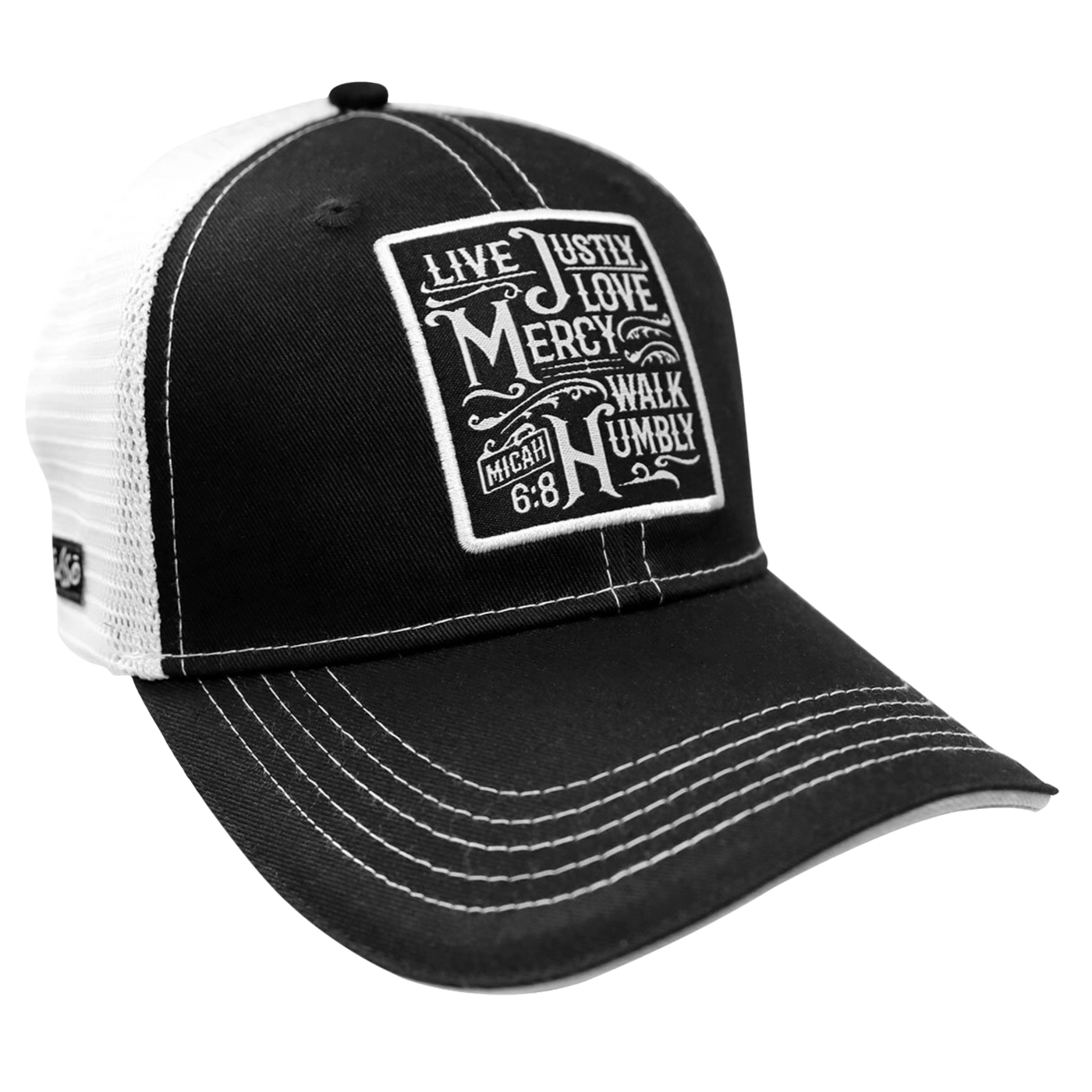 Walk the walk in this sharp “Walk Humbly” Cap by Kerusso® in Black/White with topstitch detailing. God asks us to set aside the lower points of our character when we take up the cross and follow Him. God’s Holy Word, the Bible, shows us how. Available online or in our shop just outside Nashville in Smyrna, TN. One size fits most.