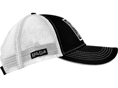 Walk the walk in this sharp “Walk Humbly” Cap by Kerusso® in Black/White with topstitch detailing. God asks us to set aside the lower points of our character when we take up the cross and follow Him. God’s Holy Word, the Bible, shows us how. Available online or in our shop just outside Nashville in Smyrna, TN. One size fits most, side view.