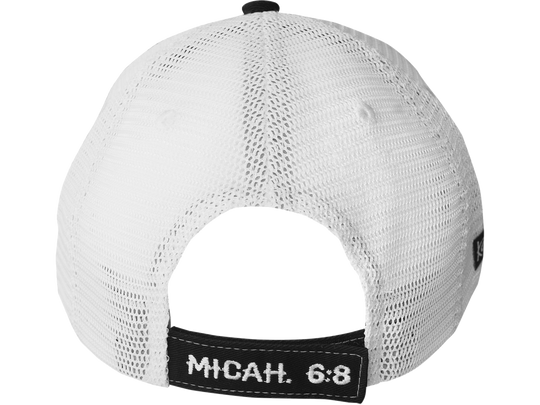 Walk the walk in this sharp “Walk Humbly” Cap by Kerusso® in Black/White with topstitch detailing. God asks us to set aside the lower points of our character when we take up the cross and follow Him. God’s Holy Word, the Bible, shows us how. Available online or in our shop just outside Nashville in Smyrna, TN. One size fits most, back view.