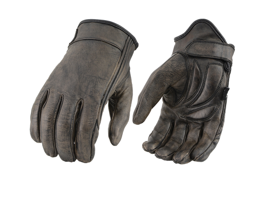 Made of Full Panel Premium Distressed Brown Cowhide Leather motorcycle riding gloves.&nbsp;Lightly Lined for Comfort and Protection. Gel Palm Application Increases Comfort and Provides a Better Riding Experience (Less Vibration and Comfort While Riding) with Stretch Side. They are available in our shop just outside Nashville in Smyrna, TN. They are available in Unisex sizing XS-5X.