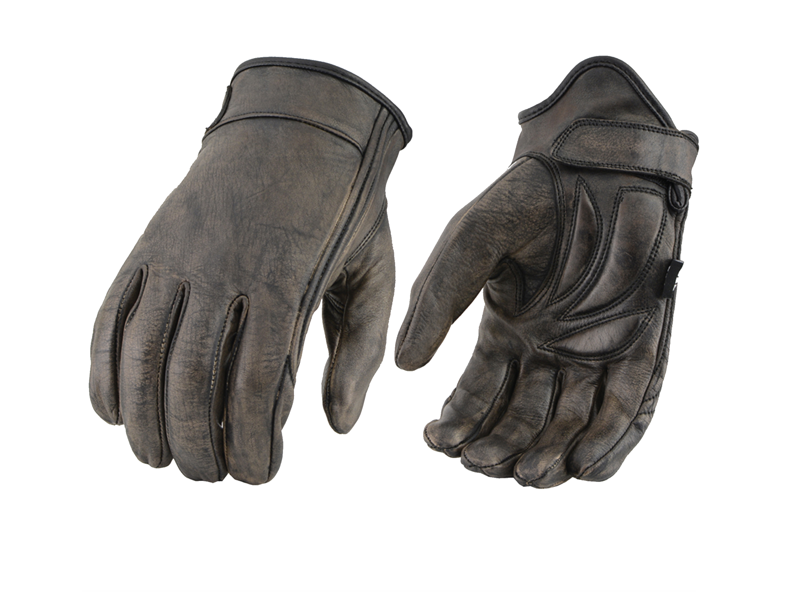 Made of Full Panel Premium Distressed Brown Cowhide Leather motorcycle riding gloves.&nbsp;Lightly Lined for Comfort and Protection. Gel Palm Application Increases Comfort and Provides a Better Riding Experience (Less Vibration and Comfort While Riding) with Stretch Side. They are available in our shop just outside Nashville in Smyrna, TN. They are available in Unisex sizing XS-5X.