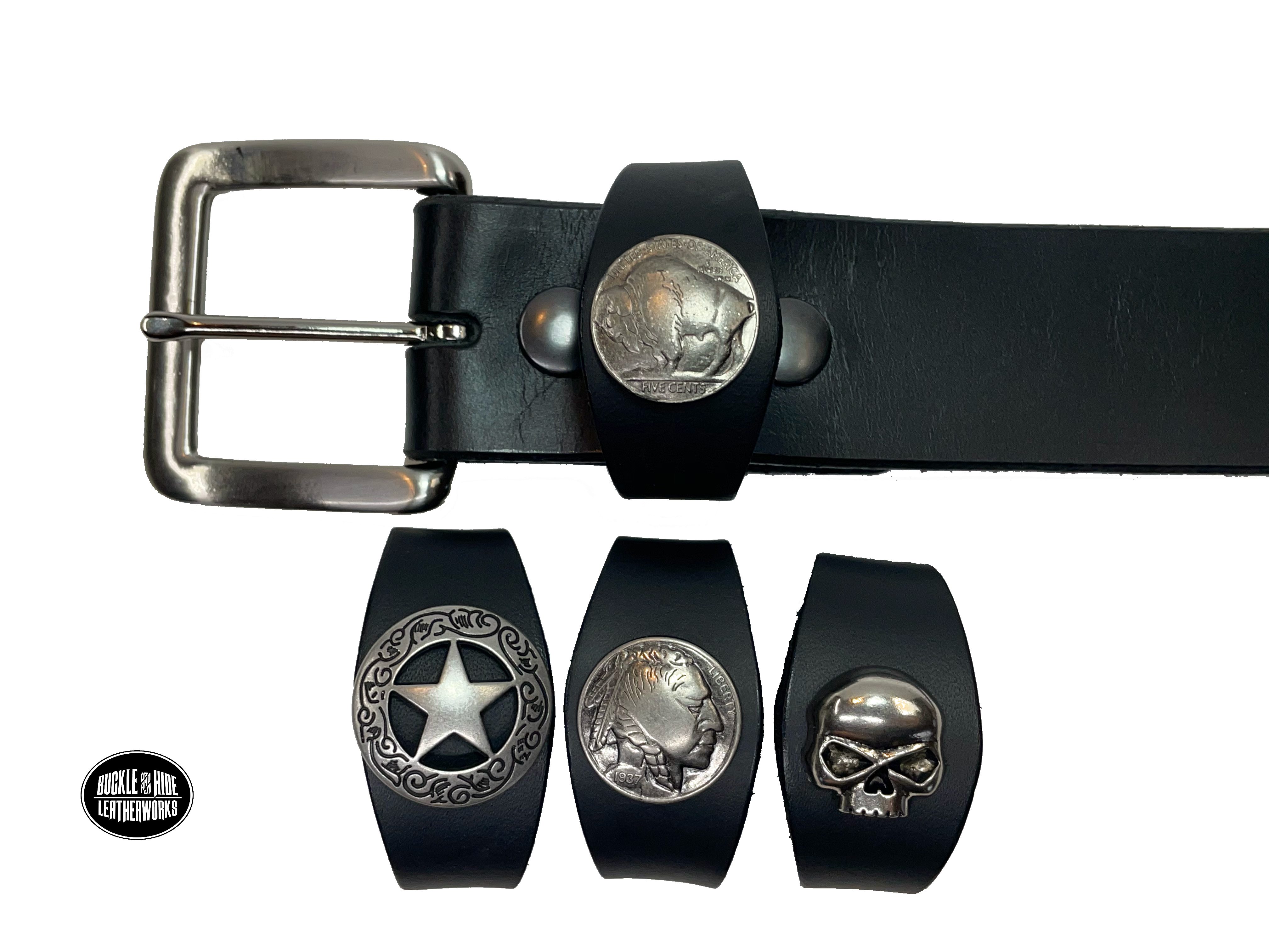 Your belt keeper is typically just functional so we decided to change it up a by adding decorative Conchos. You can dress up you plain belt just by slipping this on your belt (if your belt has snaps of course). Made for 1 1/2" belts only. Made in our Smyrna, TN shop of belt weight leather. Add this to most of all of our belts. Belt sold separately.