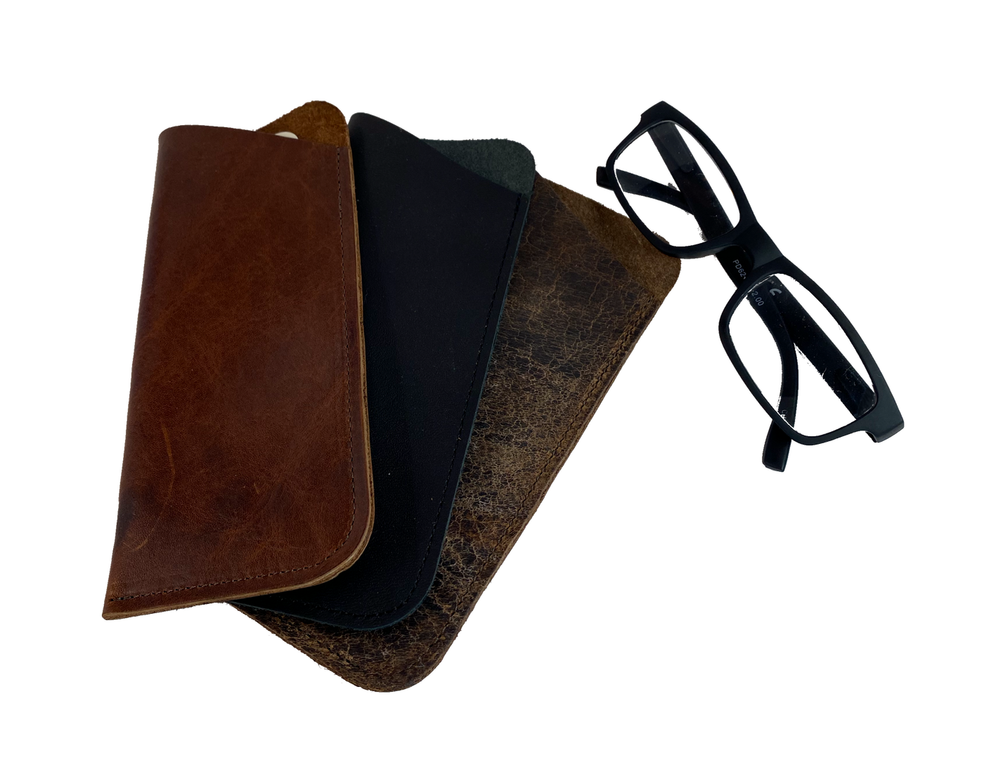 Made in USA Soft Leather eyeglass cover. Available in Black or Assorted Brown. BUY MORE and SAVE!