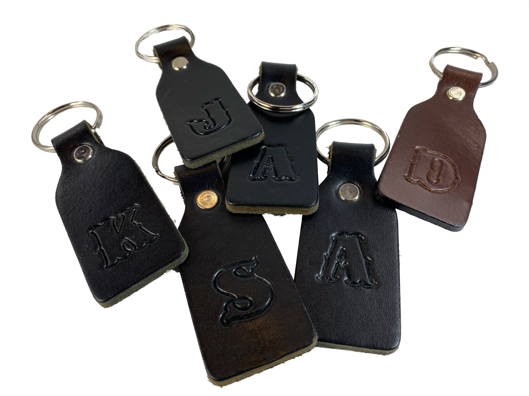 Buckle and Hide Leather Personalized Initial Keychain Black / 3 Pack