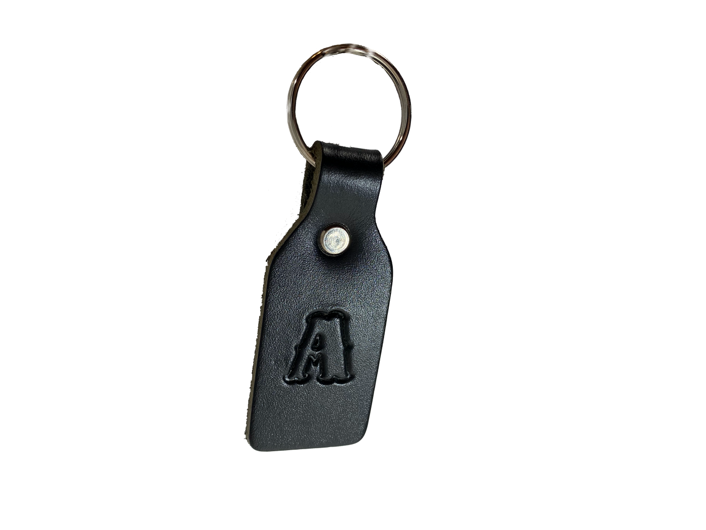 Small Leather keychain embossed with your choice of single letter initial. Great for identifying luggage, backpacks, or you keys! Available in Black or Assorted Brown. Put initial/s in the box. Made in our Smyrna Tn. shop.