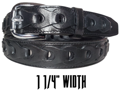 Experience superior comfort with "The Valencia" Casual Dress Belt. Crafted with real leather pieces woven together, this 1 1/4" belt is designed to last while keeping your style elevated. Perfectly suited for any business casual look. Available online or for purchase at our shop just outside Nashville in Smyrna, TN.  We don't make this made in Mexico belt but it's Buckle and Hide Approved.