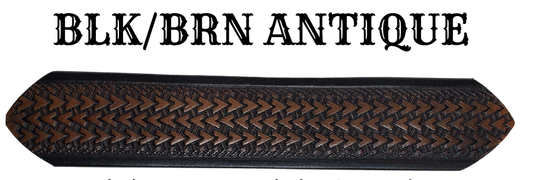 "The Wayfarer" is a handmade real leather belt made from a single strip of cowhide shoulder leather that is 8-10 oz. or approx. 1/8" thick. It has hand burnished (smoothed) edges and a Triple Arrow pattern. This belt is completely HAND dyed with a multi step finishing technic. The antique nickel plated solid brass buckle is snapped in place with heavy snaps.  This belt is made just outside Nashville in Smyrna, TN.