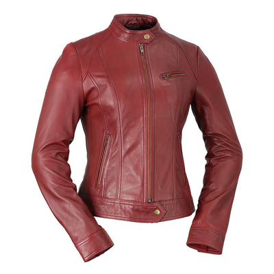 This classic cut genuine leather jacket is perfect for any occasion, from the Whet Blu line.  Dyed Leather. Zipper front. Long sleeves with adjustable snap cuffs. Wind resistant shell. Three outside pockets. Two inside pockets. Designed to hit just below the waist. Lightweight. Lining is polyester. dry clean. Imported. Available in sizes XS-5X, online only. Colors: army green, night blue, whiskey, black and oxblood, oxblood pictured