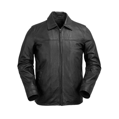 This fashion leather men's jacket from Whet Blu is a wardrobe staple. A sleek and simple zipped blazer with folded collar perfect for a casual day or an evening out. Naked cowhide leather. Classic fit. Full zip out liner. Two hand pockets. Clean by leather specialist. Lifetime Warranty on Hardware. Available in black and whiskey. Sizes S-5X. Online only. black