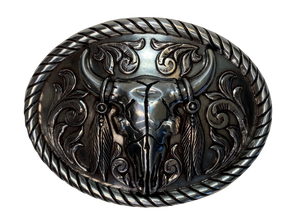 A classic image of the old west. Buffalo was everything to the native Americans. Oval shaped with a rope edge and scrolled western design. Fits any of our 1 1/2" belts and measures: 3" tall X 4" wide. Available online and in our retail shop in Smyrna, TN, just outside of Nashville