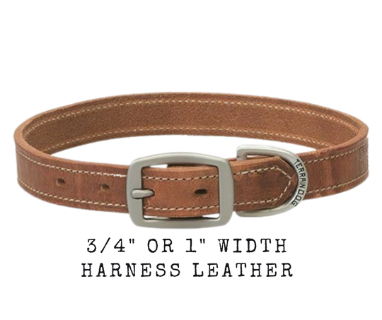Handcrafted from weather-resistant, extra heavyweight Hermann Oak® russet harness leather for long-lasting durability Flat design provides even pressure distribution Aluminum-finished hardware stays strong for years to come Precise wheat stitching gives these collars a classic look. Available at our Smyrna, TN shop just outside Nashville.      
