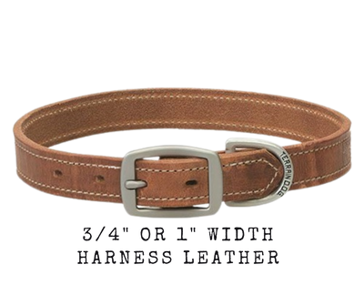 Handcrafted from weather-resistant, extra heavyweight Hermann Oak® russet harness leather for long-lasting durability Flat design provides even pressure distribution Aluminum-finished hardware stays strong for years to come Precise wheat stitching gives these collars a classic look. Available at our Smyrna, TN shop just outside Nashville.      