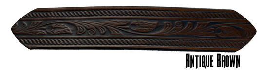 Full grain American vegetable tanned cowhide approx. 1/8"thick. Width 1 1/2" and includes Antique Nickle plated Solid Brass buckle Hand Finished in 3 color options Smooth burnished painted edges Choose with or without name, if without name, design will cover entire length of belt For name Type name desired on belt in "Type Name Here" section, no more than 8 letters maximum Buckle snaps in place for easy changing if desired Made in our Smyrna, TN, USA shop