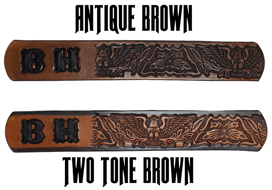 Our Kid's "Patriot" is just like the Patriot' for dad or mom. Full grain American vegetable tanned cowhide approx. 1/8"thick. Width is 1 1/4" and includes Antique Nickle plated Solid Brass buckle. We Hand Finish with each belt. Edges are smooth burnished painted edges. Made in our Smyrna, TN, USA shop. Buckle snaps in place for easy changing if desired.  Choose with or without name, if without name, 