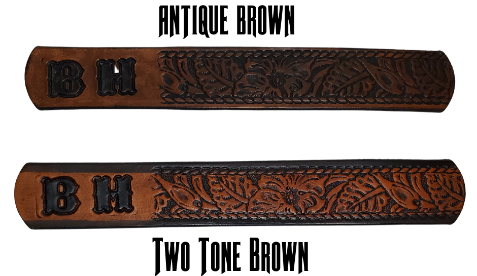 Our Lil Ranch is just like the Ranch for dad or mom. Full grain American vegetable tanned cowhide approx. 1/8"thick. Width is 1 1/4" and includes Antique Nickle plated Solid Brass buckle. We Hand Finished with a darker brown edge feathered into a tan center. Edges are smooth burnished painted edges. Made in our Smyrna, TN, USA shop. Buckle snaps in place for easy changing if desired  Choose with or without name, 