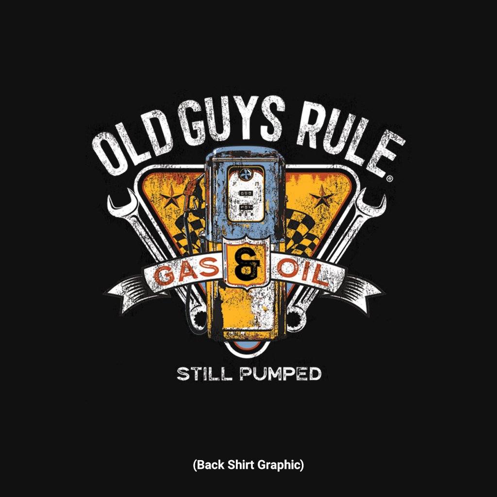 Old Guys Rule Still Pumped T shirt. Our unique T-shirt design is NOT for the man who has given up on life. On the contrary, it’s the man that keeps looking better and better with age and challenges everything that life’s throwing at him! Available online and in our retail shop in Smyrna, TN.