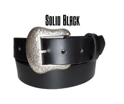 "The Sheridan" named after the well known town in Wyoming. The buckle has a Western Scroll pattern in a antique silver color that is right at home on the Ranch or Downtown, Belt is a solid strip of leather and made in our shop in Smyrna, TN, just outside of Nashville. Belt is 1 1/2" wide, choose from either distressed brown, black, or chocolate brown. Sizes available from 34"-44". Buckle is imported. Available in our retail and online shops.