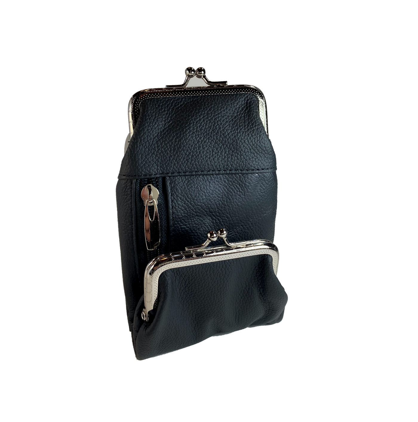 This is a versatile case, it has 2 pockets with clasp closures, plus a zippered hidden pocket. Great for lots of stuff in a small compact case. Choose solid Black or Earth tones. Since we buy these assorted we will send whichever browns we have in stock.