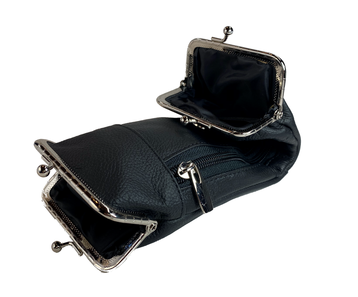 This is a versatile case, it has 2 pockets with clasp closures, plus a zippered hidden pocket. Great for lots of stuff in a small compact case. Choose solid Black or Earth tones. Since we buy these assorted we will send whichever browns we have in stock.